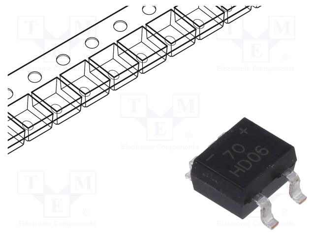 Single-phase bridge rectifier; Urmax: 600V; If: 0.8A; Ifsm: 30A