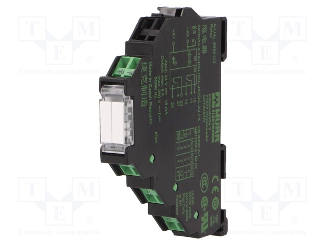 Relay: interface; Ucoil: 24VDC; 6A; Mounting: DIN