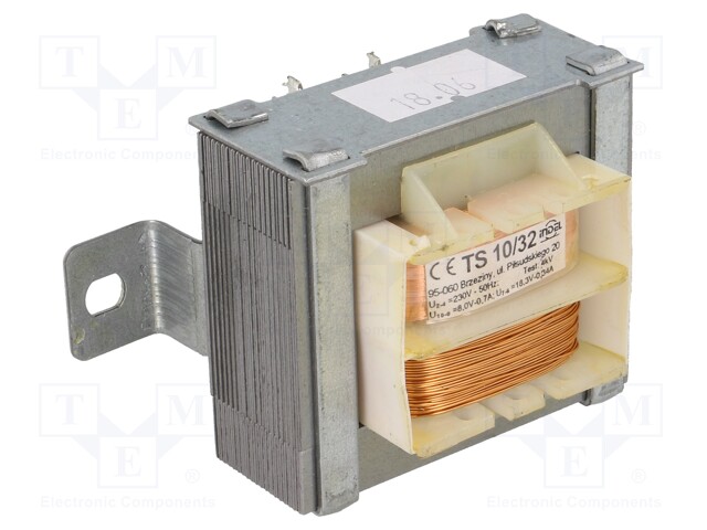 Transformer: mains; 10VA; 230VAC; 18.3V; 8V; 0.34A; 0.7A; IP00