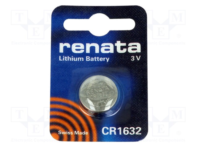 Battery: lithium; 3V; CR1632,coin; Batt.no: 1; Ø16x3.2mm; 125mAh