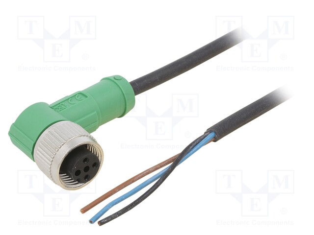 Connection lead; M12; PIN: 3; angled; 5m; plug; 250VAC; 4A; -25÷90°C