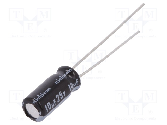 Capacitor: electrolytic; THT; 10uF; 25VDC; Ø5x11mm; Pitch: 2mm; ±20%