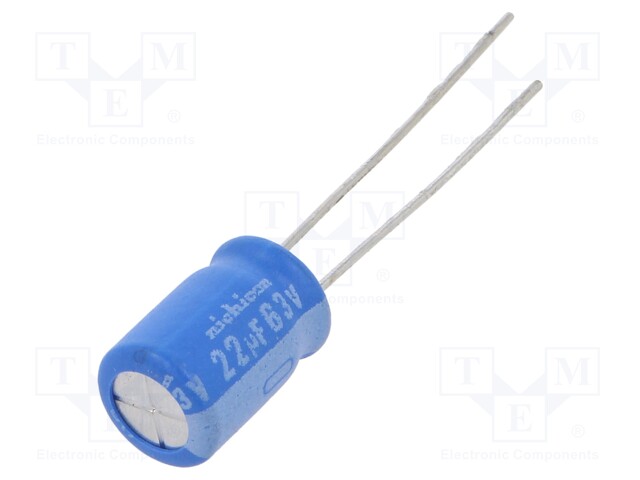 Capacitor: electrolytic; THT; 22uF; 63VDC; Ø8x11.5mm; Pitch: 3.5mm