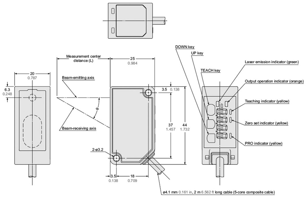 Sensor: distance; laser; diffuse-reflective; Range: 50mm; PNP; IP67