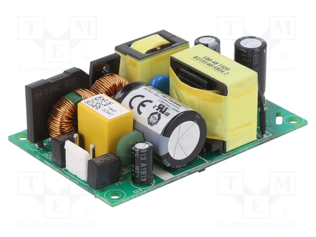 AC/DC Open Frame Power Supply (PSU), ITE & Medical, 1 Output, 100 W, 130W @ 10CFM