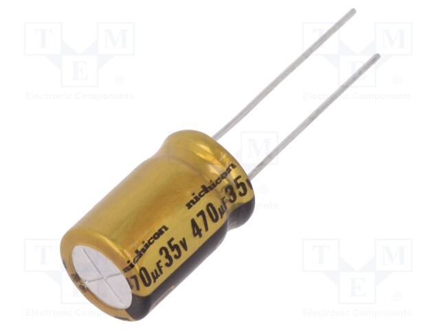 Capacitor: electrolytic; THT; 470uF; 35VDC; Ø10x16mm; Pitch: 5mm