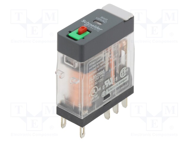 Power Relay, DPDT, 120 VAC, 5 A, Zelio RXG Series, Socket