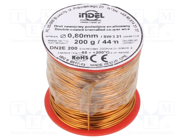 Coil wire; double coated enamelled; 0.8mm; 200g; -65÷200°C