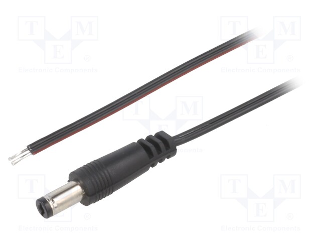 Cable; wires,DC 5,5/2,1 plug; straight; 0.35mm2; black; 2m