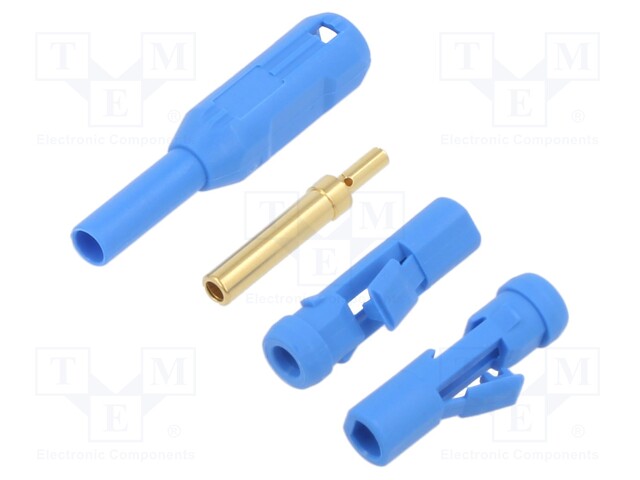 Socket; 2mm banana; 38.2mm; blue; Mounting: soldered,crimped