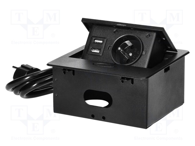 Plug socket strip: furniture; IP20; 3680W; black; 230VAC; 1.5m