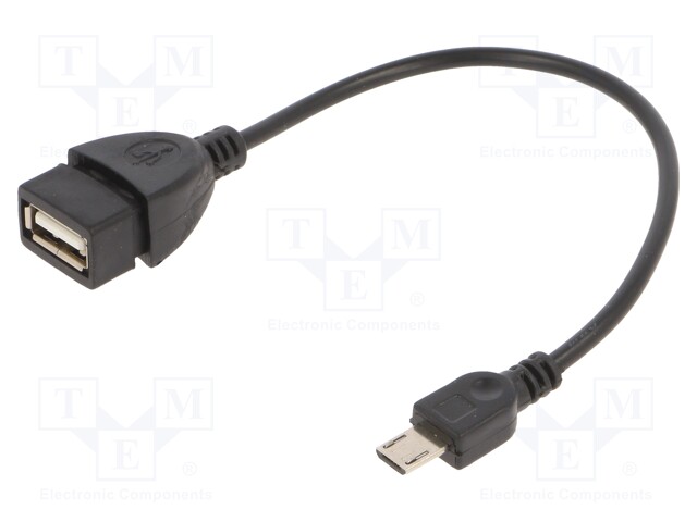 Cable; USB 2.0; USB A socket,USB B micro plug; 0.15m; black; PVC