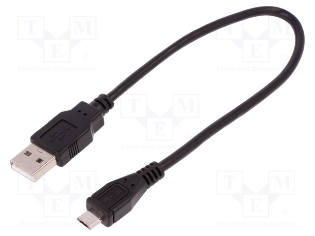 Cable; USB 2.0; USB A plug,USB B socket; 250mm; black