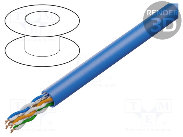 Wire; U/UTP; 4x2x25AWG; 5e; solid; Cu; PVC; blue; 305m; Øcable: 5mm