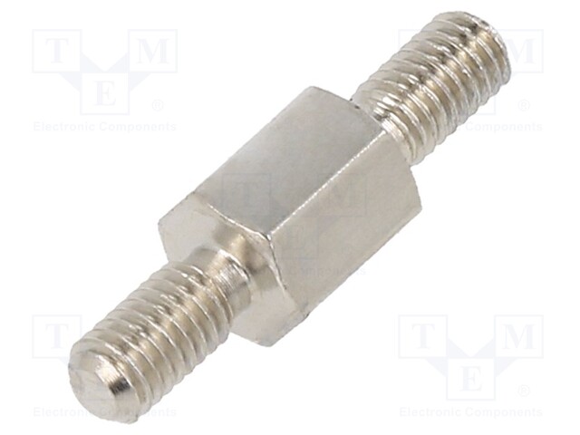 Screwed spacer sleeve; 6mm; Ext.thread: M3; hexagonal; brass