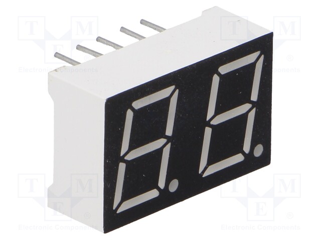 Display: LED; 7-segment; 10mm; 0.39"; No.char: 2; green; 140mcd