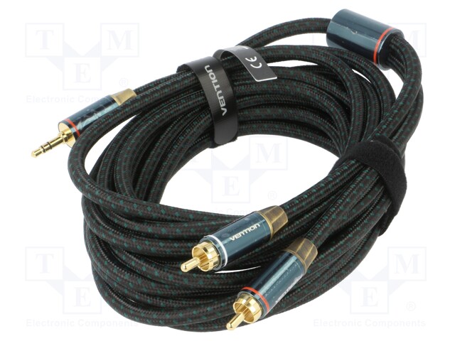 Cable; Jack 3.5mm plug,RCA plug x2; 5m; Plating: gold-plated