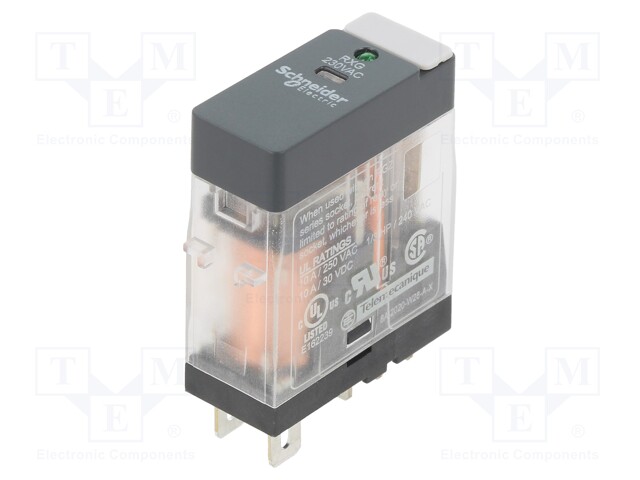 Power Relay, SPDT, 230 VAC, 10 A, Zelio RXG Series, Socket