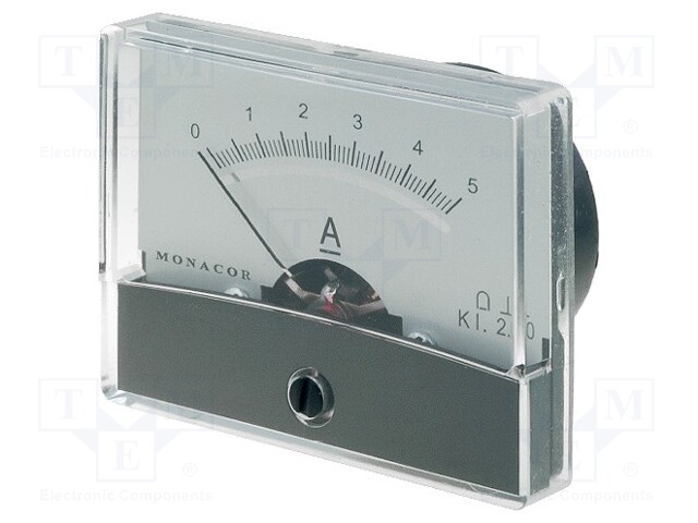 Meter: panel; analogue; 0÷5A; Class: 2,5; 12mΩ; Mounting hole: Ø38mm