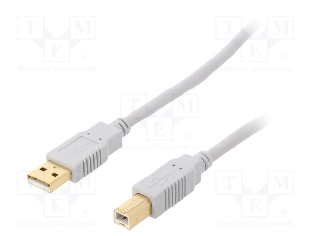 Cable; USB 2.0; USB A plug,USB B plug; gold-plated; 1.8m; grey