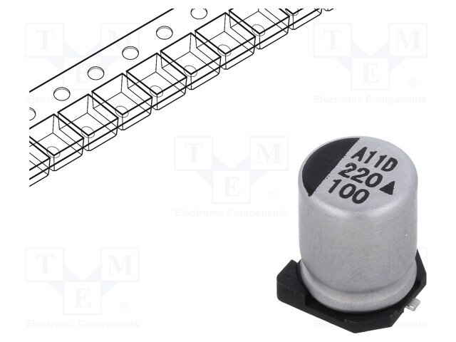 Capacitor: electrolytic; SMD; 22uF; 100VDC; Ø8x10.5mm; 5000h; 130mA