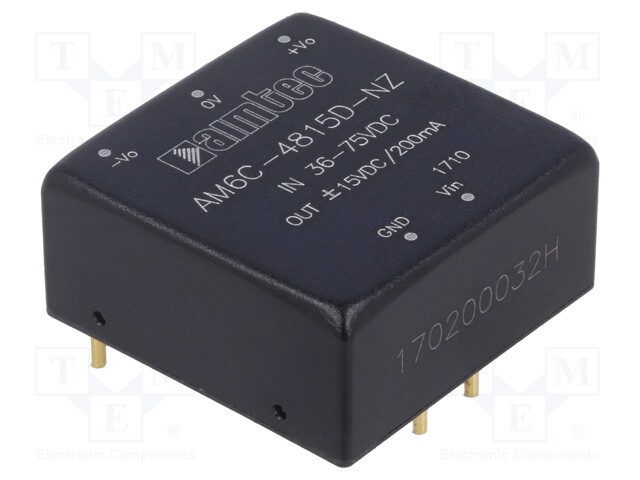 Converter: DC/DC; 6W; Uin: 36÷75V; Uout: 15VDC; Uout2: -15VDC; 1"x1"