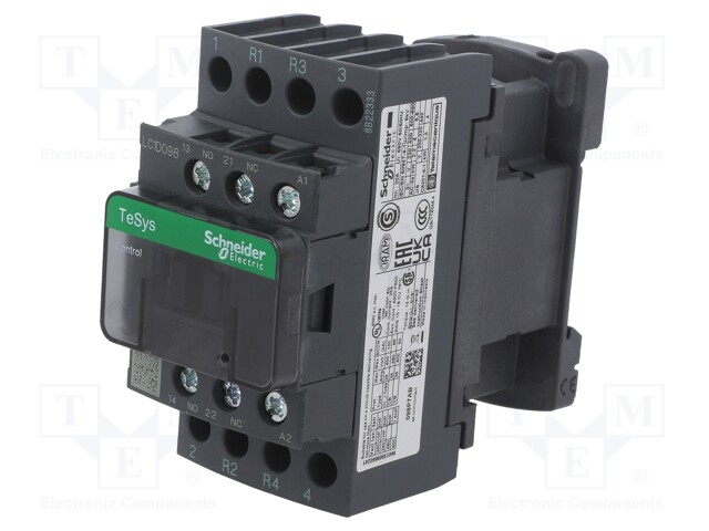 Contactor, DIN Rail, Panel, 690 VAC, DPST-NO, DPST-NC, 4 Pole