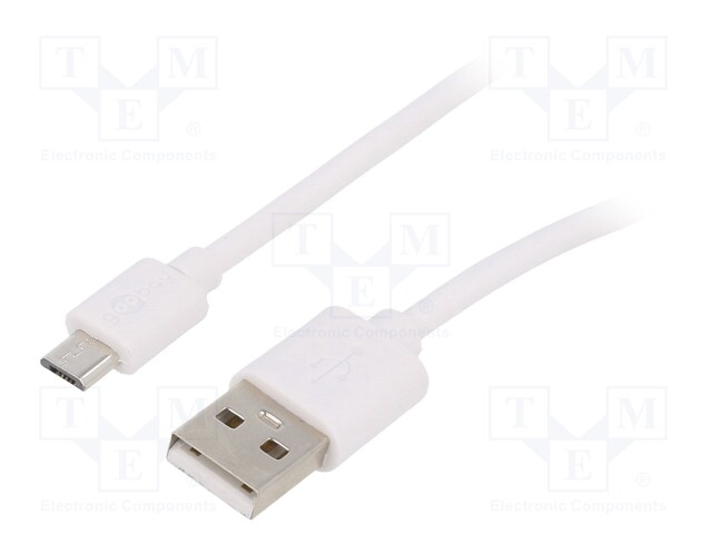 Cable; USB 2.0; USB A plug,USB B micro plug; 2m; white