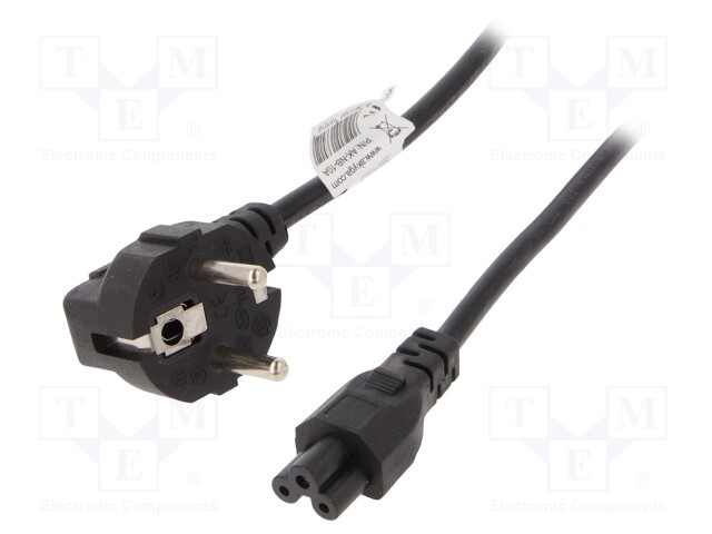 Cable; CEE 7/7 (E/F) plug angled,IEC C5 female; 3m; black; PVC