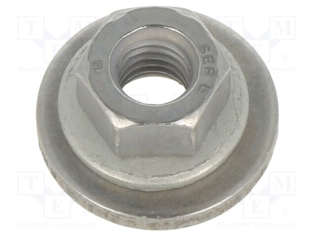 Nut; with flange,with washer,protective; hexagonal; M6; 1; steel