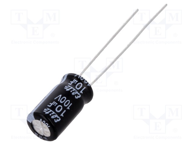 Capacitor: electrolytic; THT; 10uF; 100VDC; Ø6.3x11mm; Pitch: 2.5mm