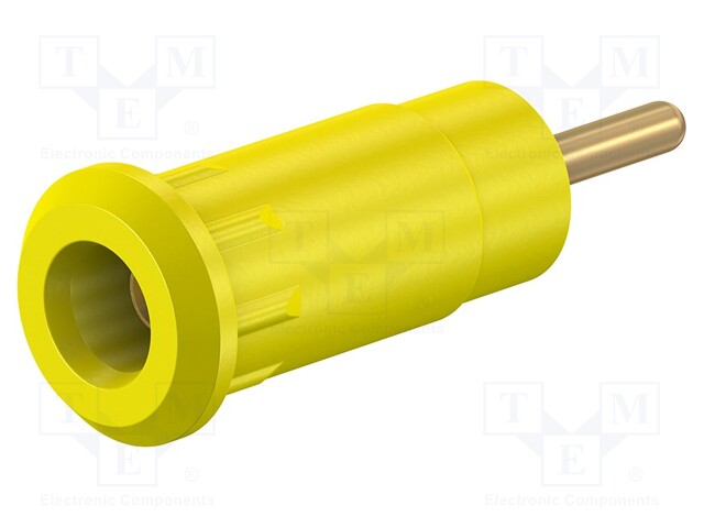 Socket; 2mm banana; 10A; 29mm; yellow; soldered,on panel