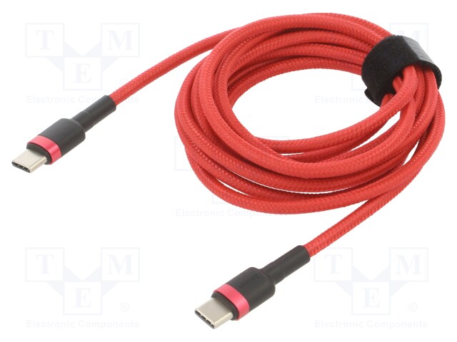 Cable; USB A plug double sided,USB C plug; 2m; red; 60W