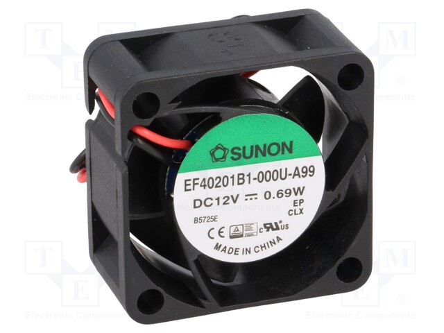 Fan: DC; axial; 12VDC; 40x40x20mm; 15.12m3/h; 26.5dBA; ball bearing