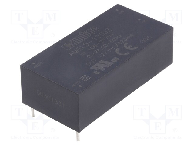 Converter: AC/DC; 5W; Uout: 12VDC; Iout: 0.42A; 80%; Mounting: PCB