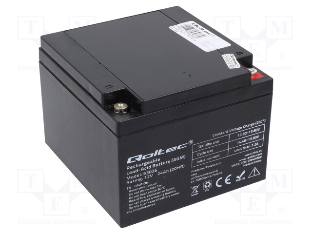 Re-battery: acid-lead; 12V; 24Ah; AGM; maintenance-free