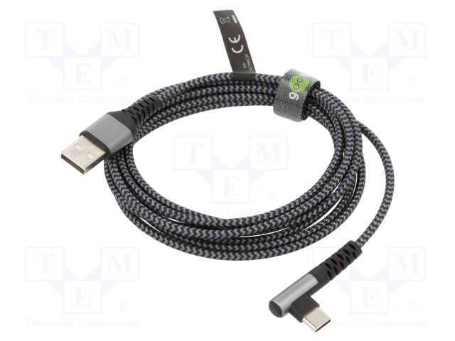 Cable; USB 2.0; USB A plug,USB C angled plug; 2m; 480Mbps