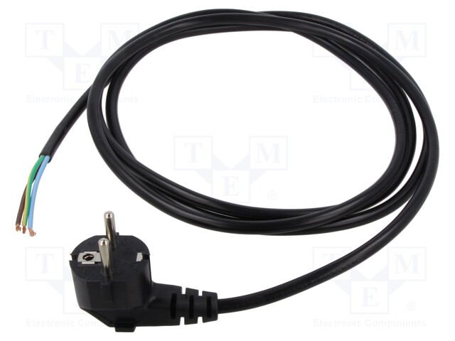 Cable; CEE 7/7 (E/F) plug angled,wires; PVC; 2.5m; black; 3x1mm2