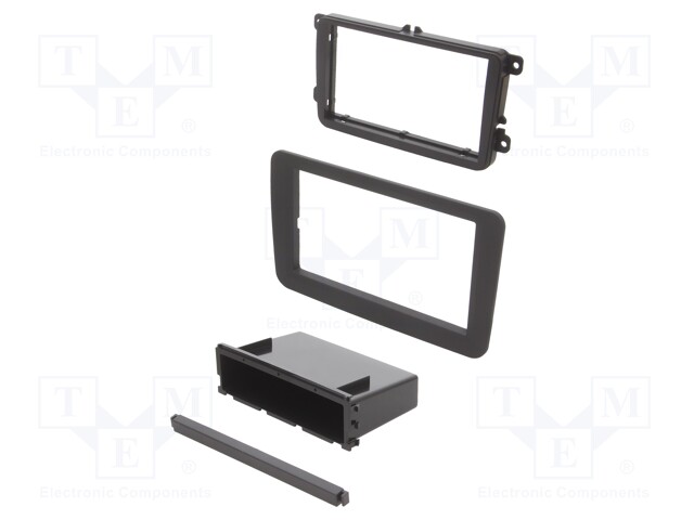 Radio mounting frame; Seat,VW,Škoda; 2 DIN; black/rubber-touch