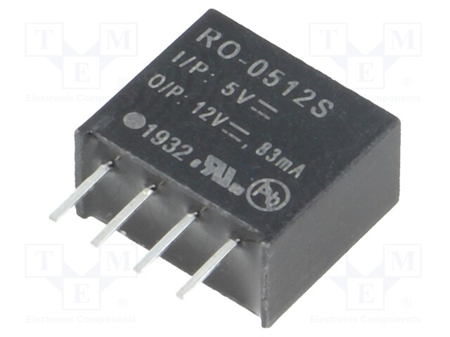 Converter: DC/DC; 1W; Uin: 4.5÷5.5V; Uout: 12VDC; Iout: 83mA; SIP4