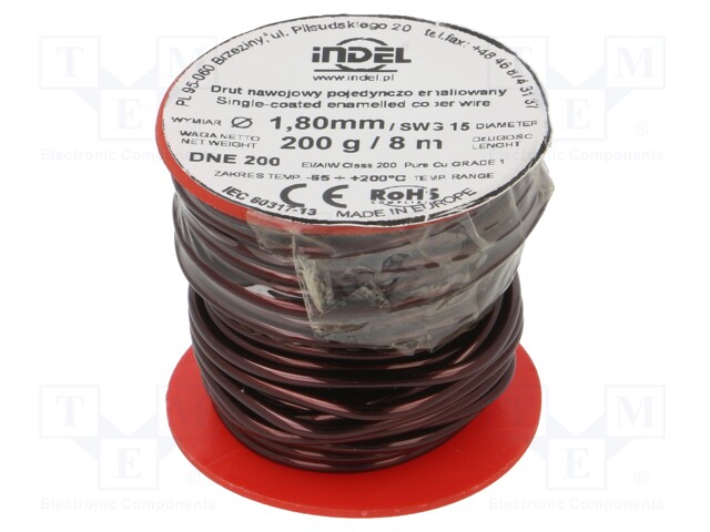 Coil wire; single coated enamelled; 1.8mm; 200g; -65÷200°C