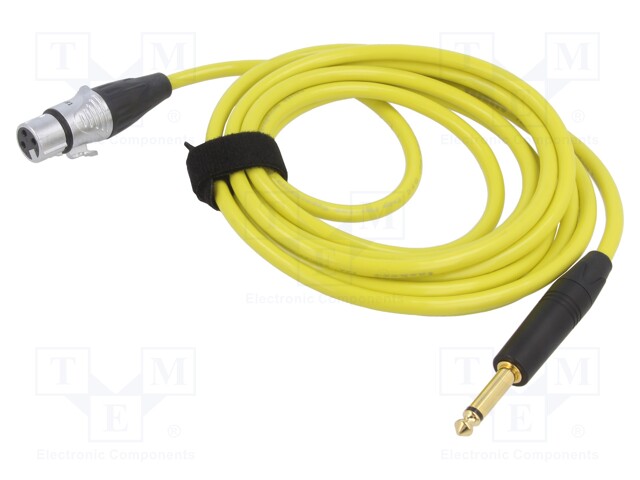Cable; Jack 6,3mm 2pin plug,XLR female 3pin; 3m; yellow; 0.25mm2