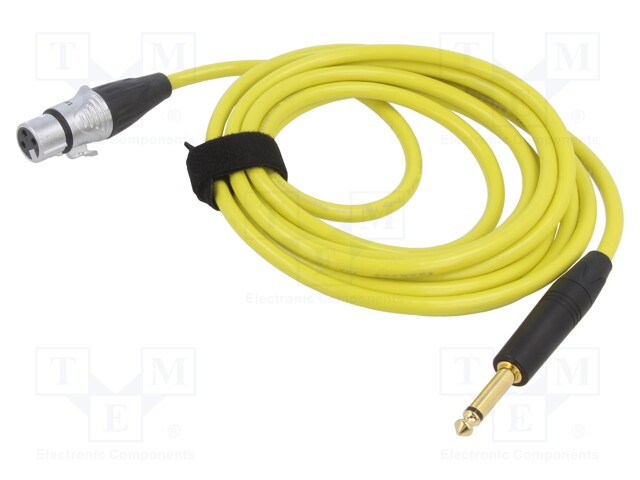 Cable; Jack 6,3mm 2pin plug,XLR female 3pin; 9m; yellow; 0.25mm2