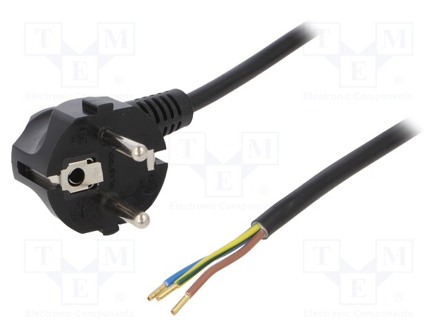 Cable; SCHUKO plug,CEE 7/7 (E/F) plug angled,wires; 5m; black