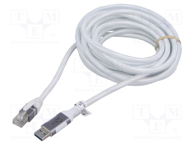 Cable; USB 3.0; RJ45 plug,USB A plug; nickel plated; 5m; white