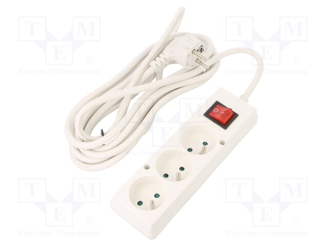 Extension lead; Sockets: 3; white; 3x1,5mm2; 5m; 16A