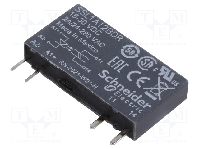 Solid State Relay, SPST-NO, 2 A, 280 VAC, Socket, Quick Connect, Random Turn On