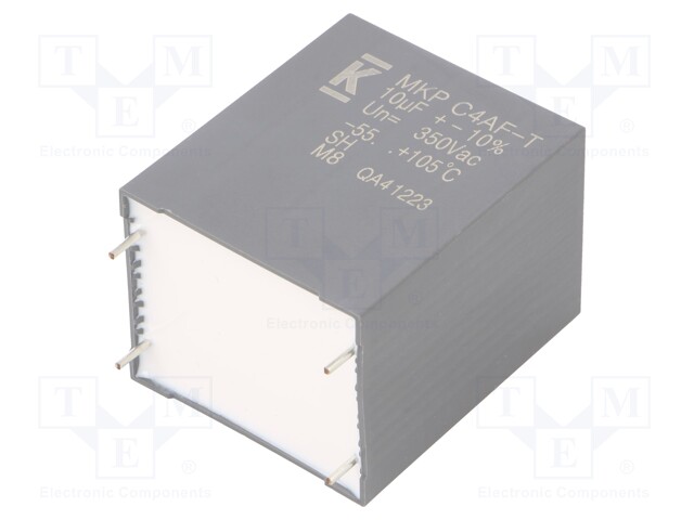 AC Film Capacitor, 10 µF, 350 VAC, Metallized PP, ± 10%, C4AF Series, Radial Box