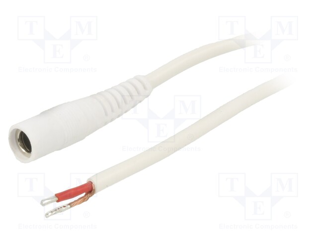 Cable; wires,DC 5,5/2,1 socket; straight; 1mm2; white; 2m