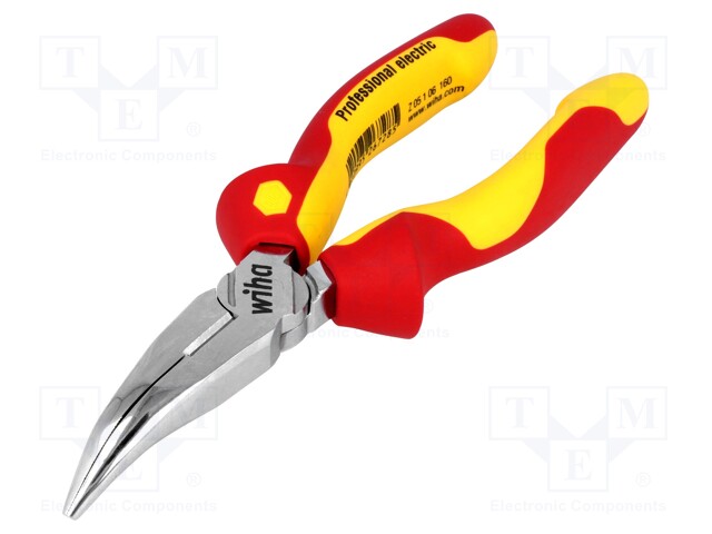 Pliers; insulated,curved,half-rounded nose,universal; steel